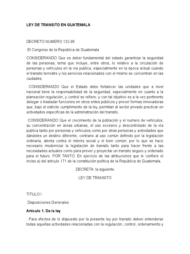 ley de transito decreto 132-96